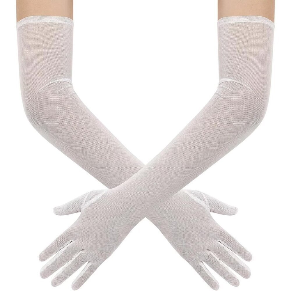 Women's Tulle Mesh Lvory Long Stretchy Gloves Halloween Party Wedding Costume
